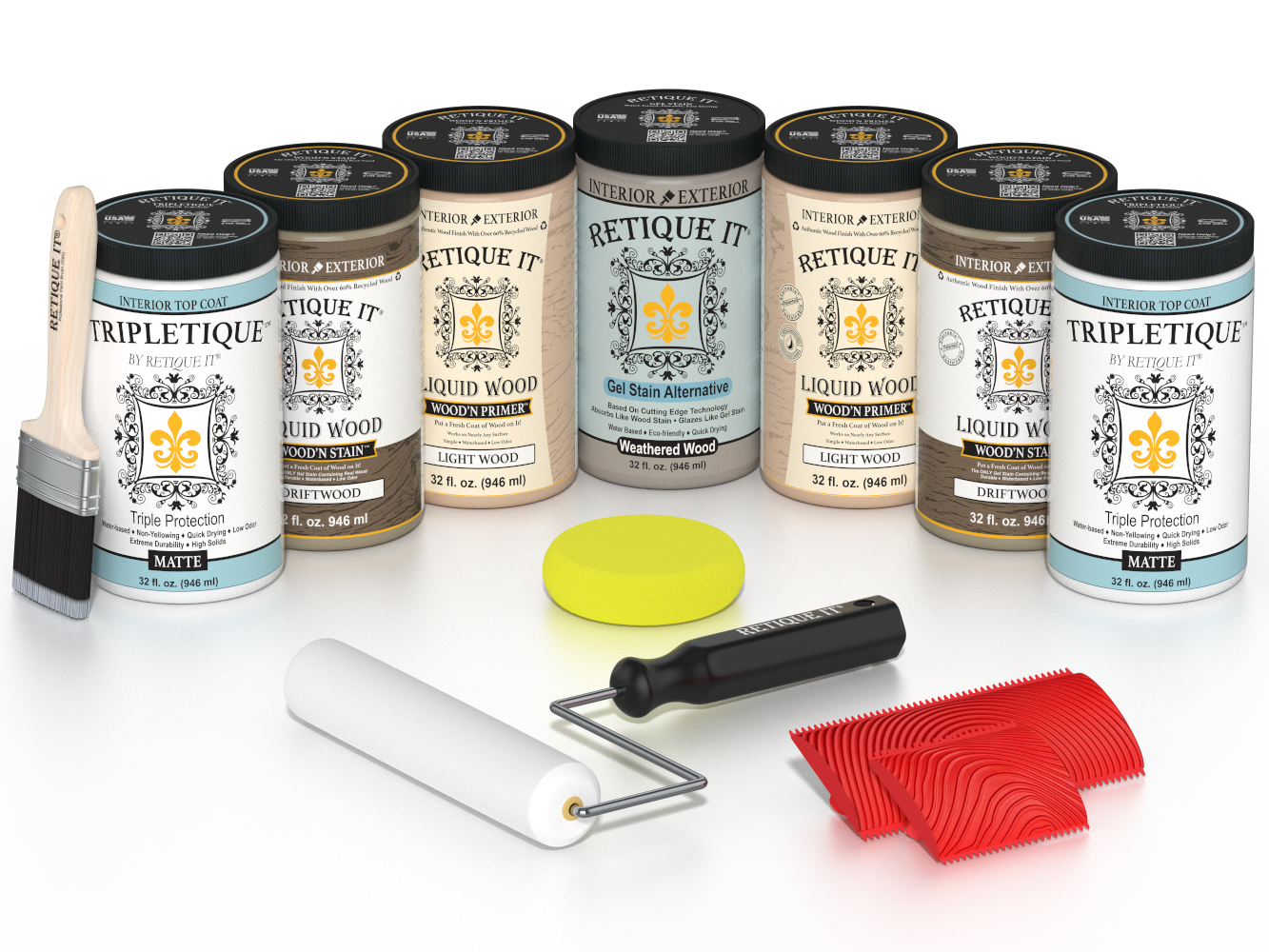 Retique It® Wood'n Cabinet Kit with 24 grained driftwood stain doors, matte finish, for cabinet renovation and interior decor.