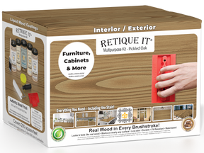 Large Wood'n Kit by Retique It® in Pickled Oak finish, including brushes and finishing supplies for wood projects.