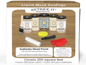 Large Wood'n Kit by Retique It® in Pickled Oak finish, featuring natural wood stain and finishing supplies in a box.