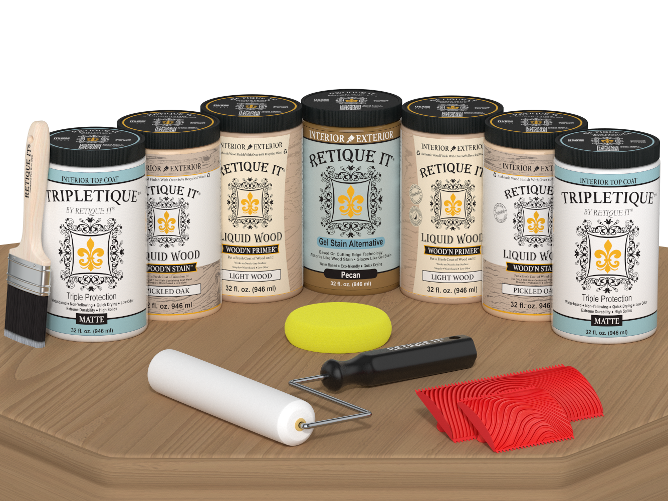 Retique It® Wood'n Cabinet Kit with pickled oak stain, matte finish, 24 door grained wood stain for kitchen cabinets.