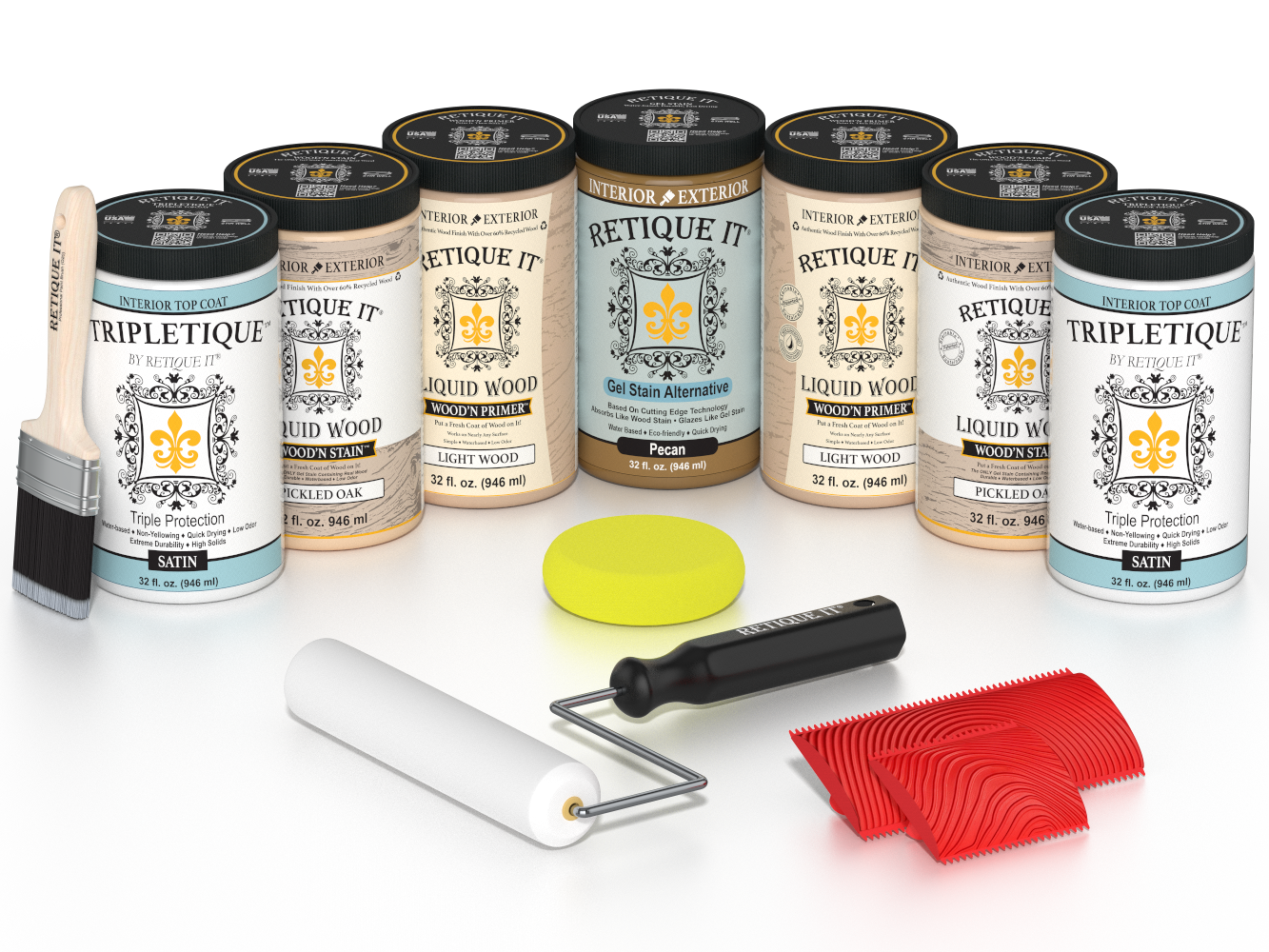 Retique It® Wood'n Cabinet Kit in Pickled Oak stain, satin finish, featuring 24 grained cabinet doors and wood stain application.