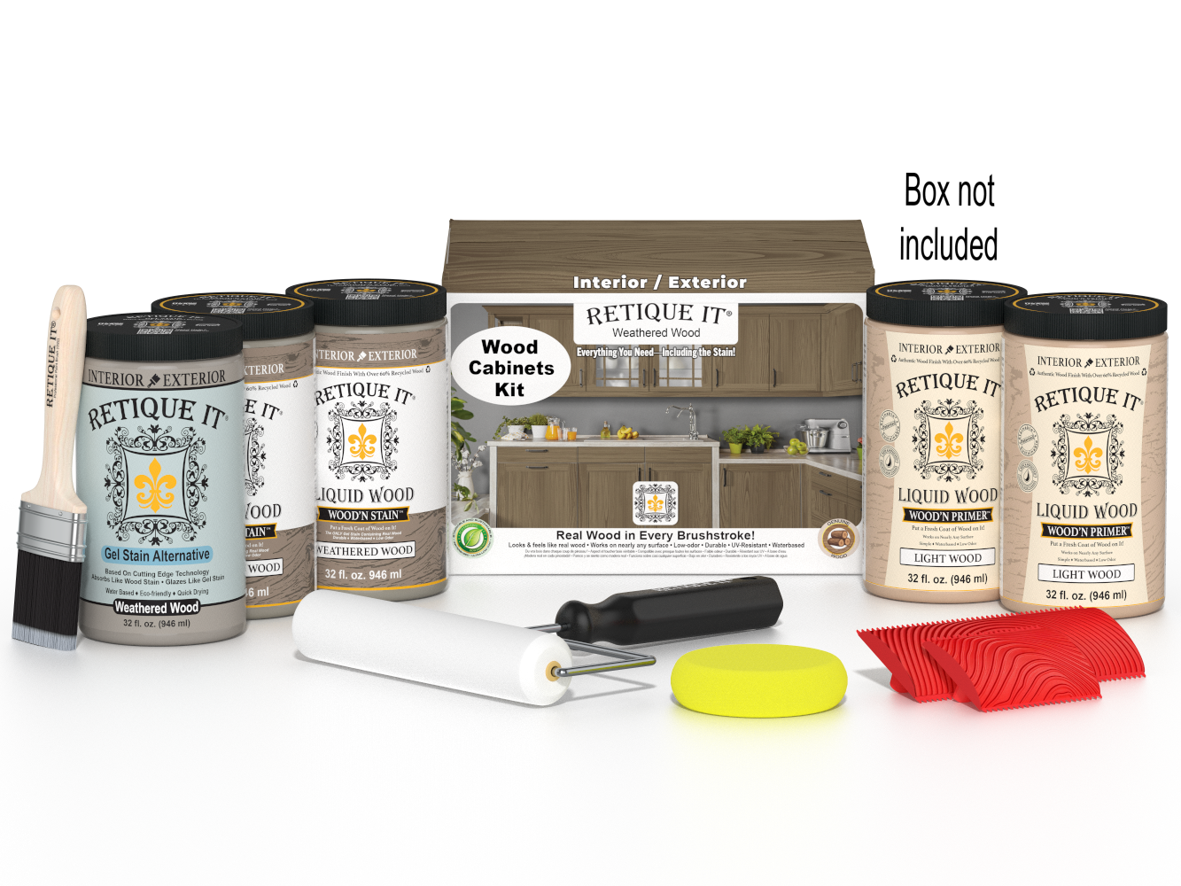 Retique It® Wood'n Cabinet Kit with weathered wood stain, 24 grained cabinet doors, showcasing natural wood texture and weathered finish.