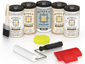 Retique It® Wood'n Cabinet Kit with 24 white wash stained grained cabinet doors, showing detailed wood grain and stained finish.