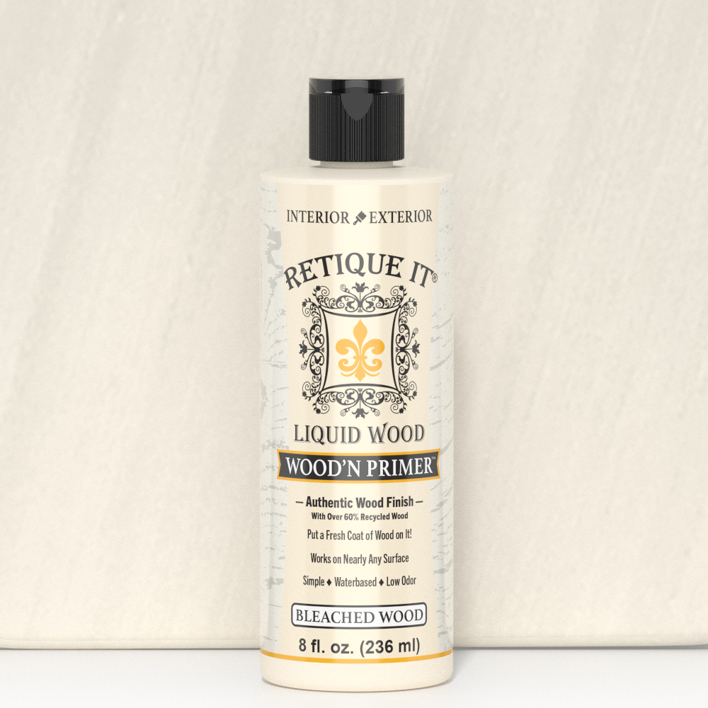 Swatch of Liquid Wood Wood'n Primer in Bleached Wood by Retique It®, showing a smooth, light-colored primer for wood surfaces.