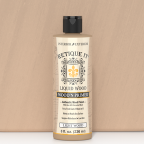 Swatch of Liquid Wood Wood'n Primer by Retique It in light wood, showing a smooth, light-colored primer for wood surfaces.