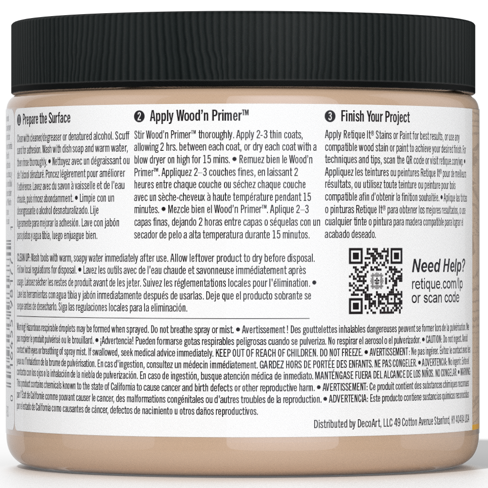 Retique It® Wood'n Primer in light wood color, a primer for wood surfaces, shown in a close-up image.