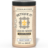Retique It Liquid Wood Wood'n Primer in Light Wood, 32 fl oz, showing the primer's smooth application on wood surface