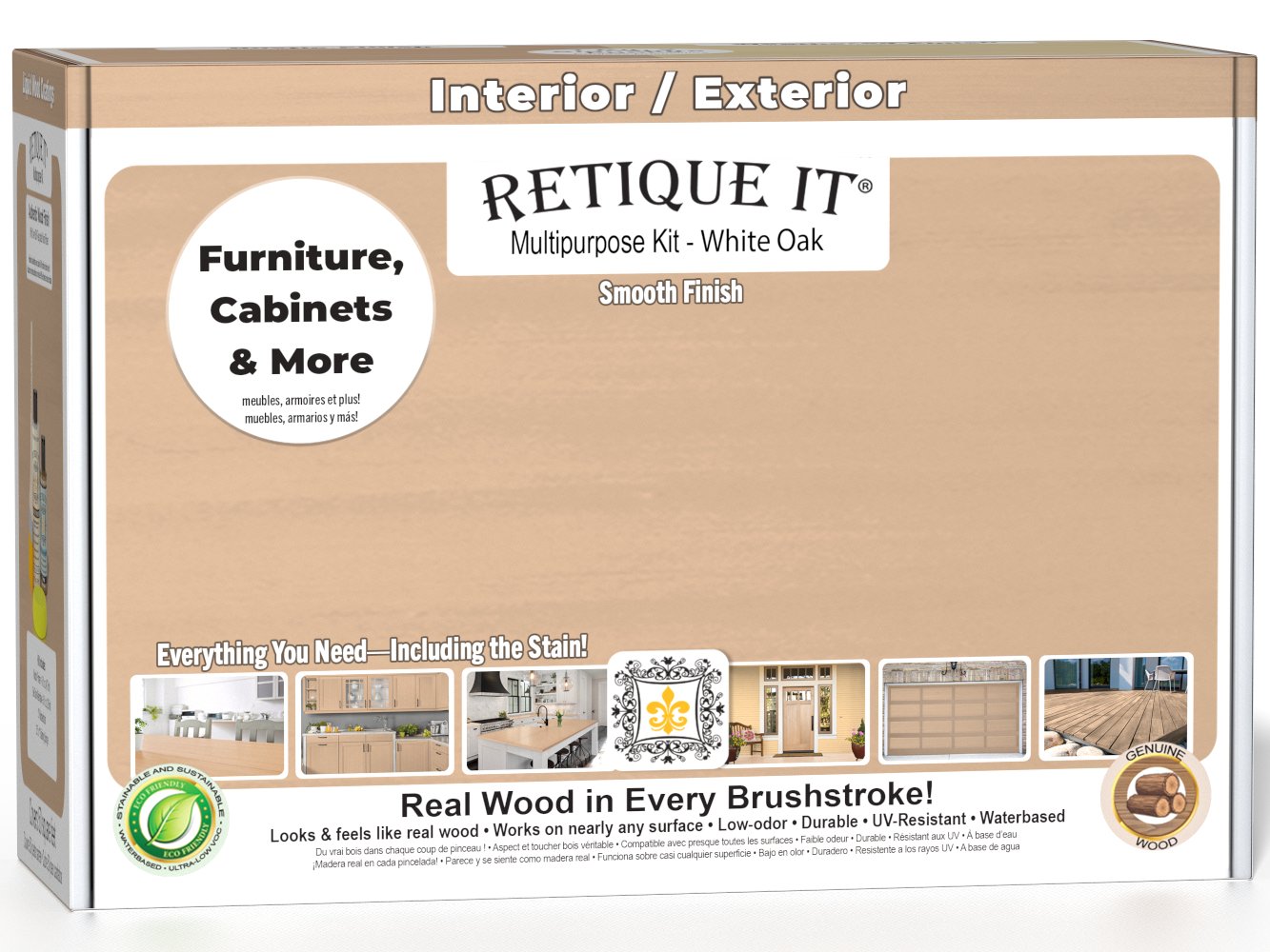 Retique It® Multi-purpose Smooth Finish Kit in White Oak with wood finish tools and supplies for furniture finishing.