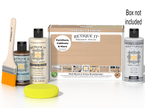 Retique It® White Oak multi-purpose exterior satin top coat wood finish kit with smooth finish and included applicator tools.