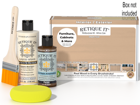 Retique It® Wood'n Finish Kit in White Oak with smooth finish, includes applicator tools for versatile wood finishing projects.