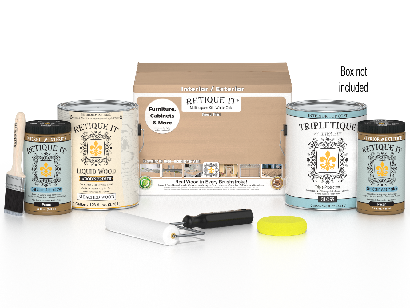 Retique It® White Oak multi-purpose smooth finish kit with four large wood finish containers for interior top coating.