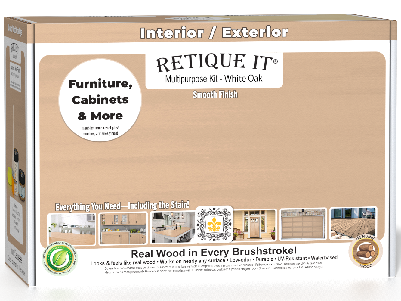 Retique It® White Oak Multi-purpose Smooth Finish Kit (Med) with wood finish tools in a box, designed for wood furniture and surface refinishing.