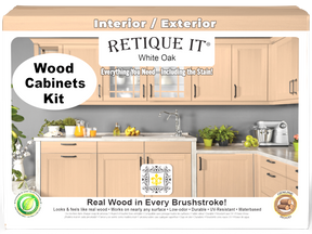 White oak Wood'n Cabinet Kit with 12 smooth doors, stained in Retique It® white oak finish, shown on front view.