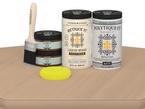 Large white oak wood finish kit by Retique It® for exterior top coat, includes smooth finish tools and materials.