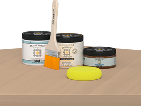 Retique It® Wood'n Finish Kit in White Oak with matte top coat, showing a smooth, natural wood finish on a wooden surface.