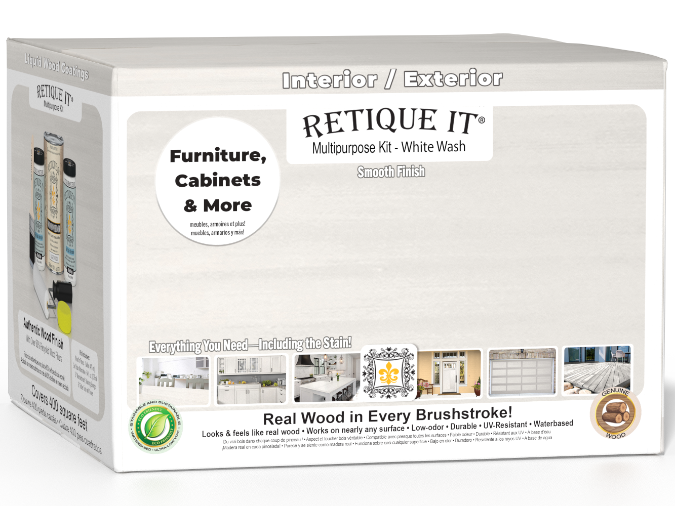 Retique It® Multi-purpose Smooth Finish Kit in white wash with four large containers, designed for wood finishing projects.
