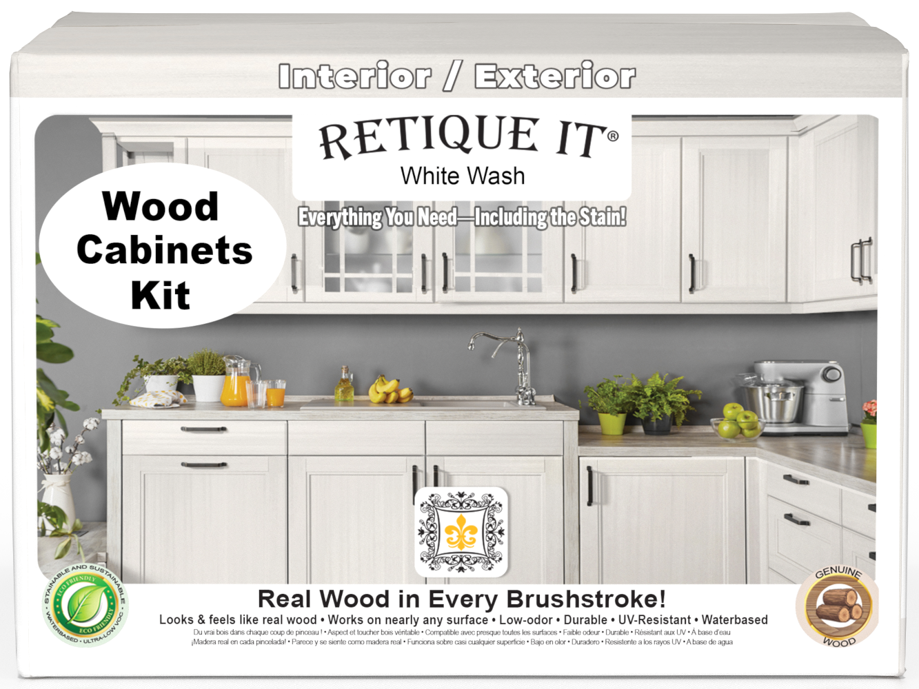 Retique It® Wood'n Cabinet Kit with 48 white wash doors, smooth finish, ideal for updating kitchen or bathroom cabinetry.