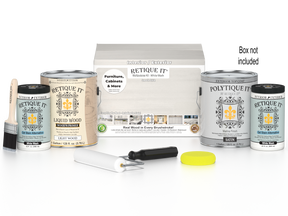 Retique It® Wood'n Finish Kit with four large white wash exterior top coats for smooth wood finishing.