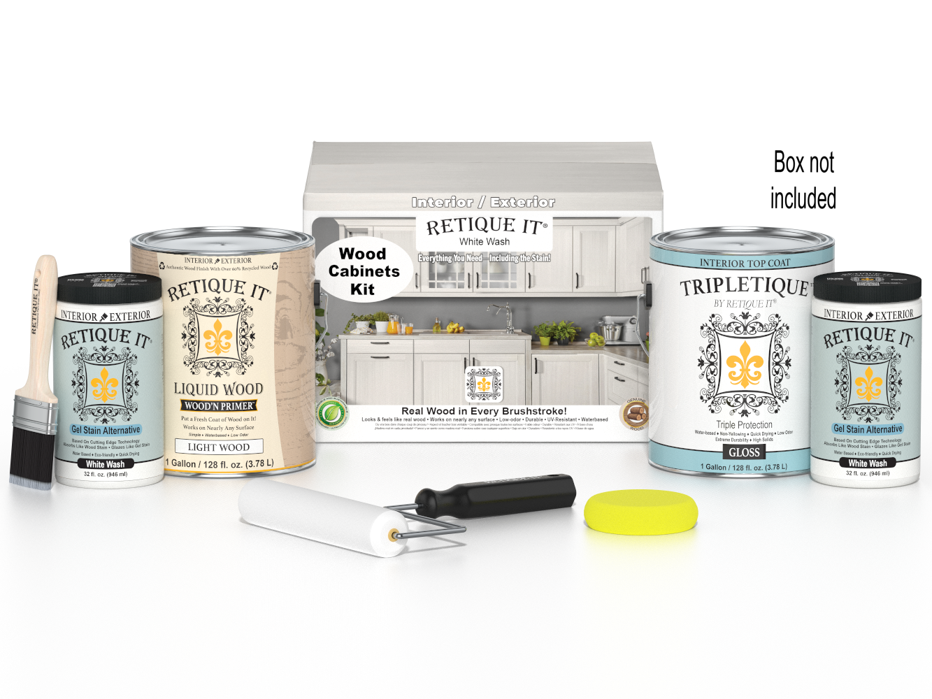 Retique It® Wood'n Cabinet Kit with 48 white wash doors, smooth finish, for cabinet staining and refinishing projects.