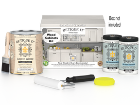 Retique It Wood'n Cabinet Kit with 48 white wash stained cabinet doors, smooth finish, ideal for kitchen or bathroom renovation.