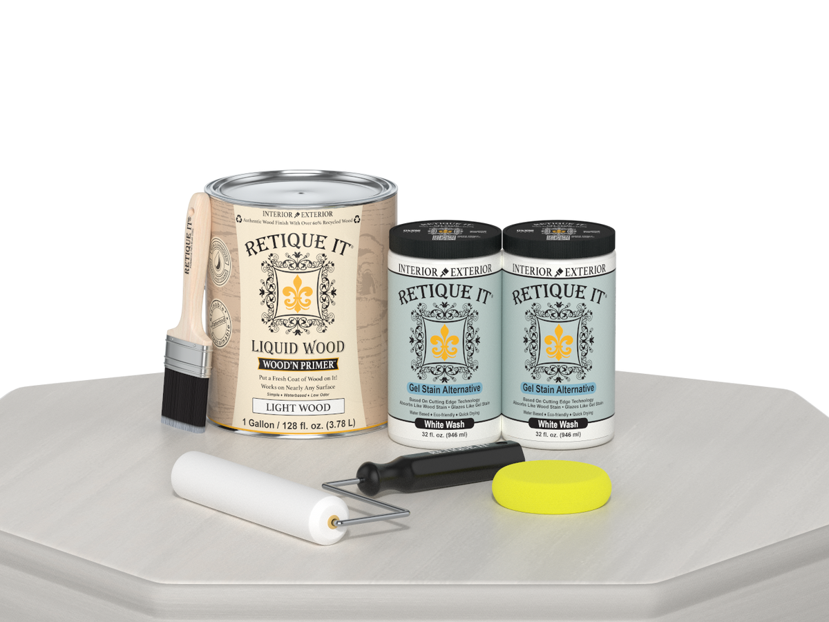 Retique It® Wood'n Cabinet Kit with 48 white wash doors, featuring smooth stain finish for kitchen or bathroom cabinetry.