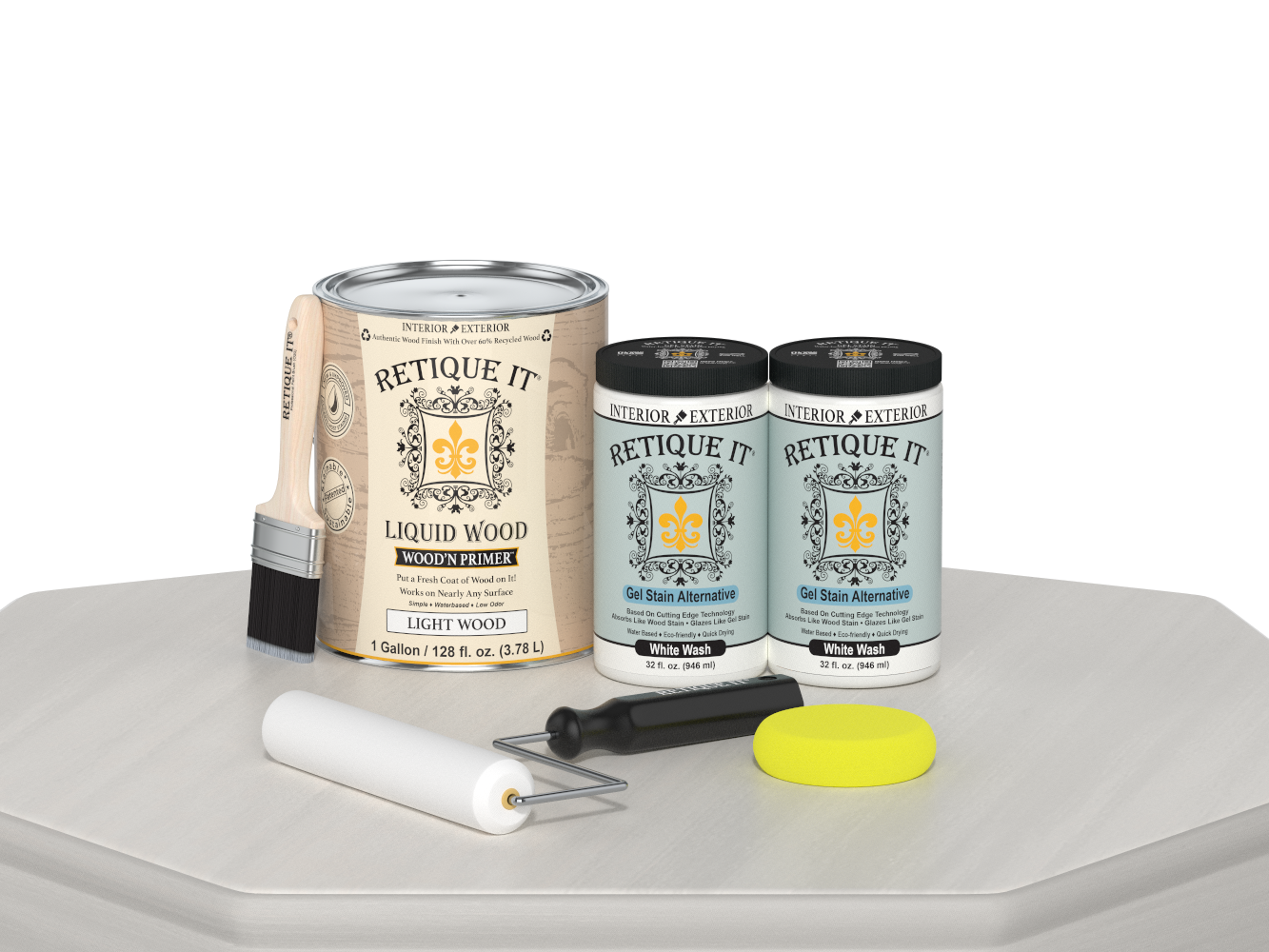 Retique It® Wood'n Cabinet Kit with 48 white wash doors, featuring smooth stain finish for kitchen or bathroom cabinetry.
