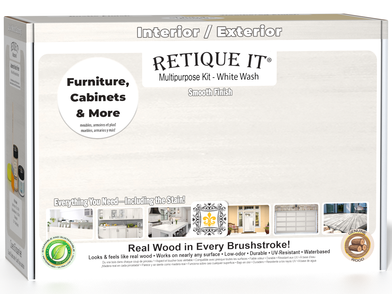 Retique It® Multi-purpose Smooth Finish Kit (Med) in White Wash, exterior top coat with matte finish, for wood surfaces.