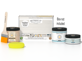 Retique It Multi-purpose Smooth Finish Kit in white wash for interior wood top coat with gloss finish, includes application tools.