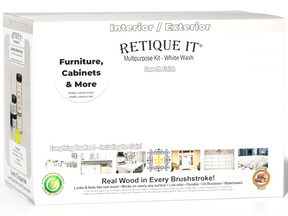 Large white wash wood finish kit from Retique It® with smooth finish, including brushes and tools for multi-purpose wood projects.