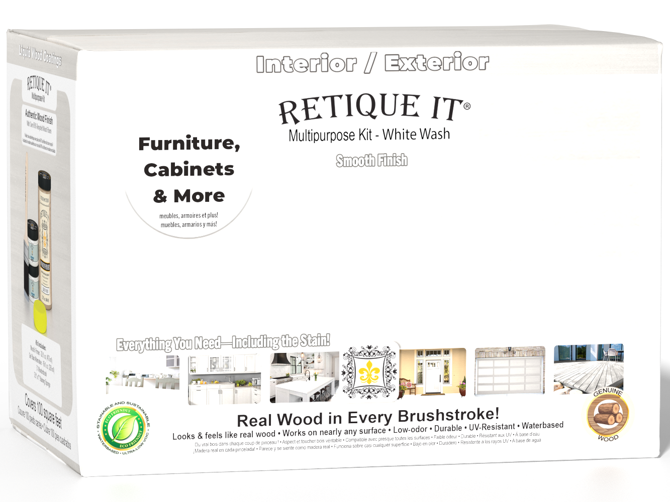Retique It® Wood'n Cabinet Kit with 12 smooth doors in white wash stain, designed for cabinet renovation and interior decor.