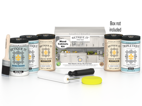 Retique It® Wood'n Cabinet Kit with 24 smooth white wash stained cabinet doors, ideal for kitchen or bathroom cabinetry.