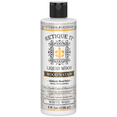 Retique It Liquid Wood Wood'n Stain 8 oz White Wash stain applied to wood surface, showcasing light, whitewashed finish.