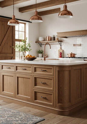 Large Modern Walnut Wood'n Finish Kit by Retique It® with exterior topcoat, shown on a barnwood kitchen island.