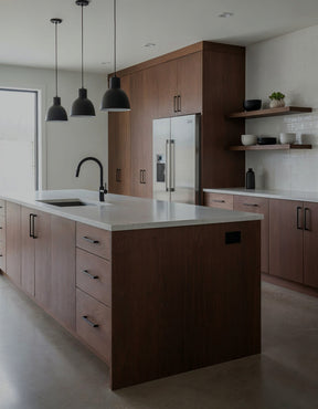 Large Red Mahogany Wood'n Finish Kit by Retique It® for wood projects, shown with weathered black walnut kitchen surface.