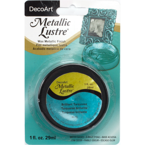 DecoArt Metallic Lustre in Champagne Ice, 1 oz jar showing shiny, metallic gold finish on smooth surface.