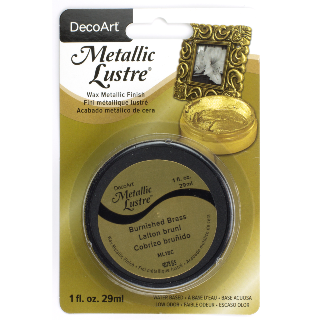 DecoArt Metallic Lustre in Champagne Ice, 1 oz bottle, showcasing a shiny, metallic finish on a craft paint container.