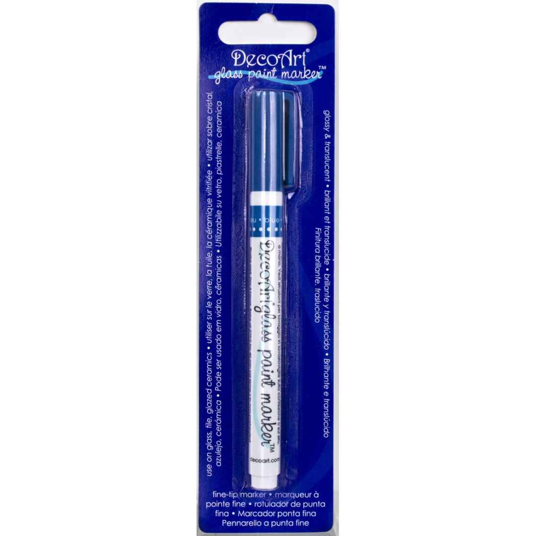 Fuchsia transparent glass paint markers by DecoArt with fine tips for detailed glass decorating and craft projects.