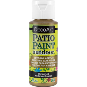 DecoArt Patio Paint outdoor acrylics in Glorious Gold metallic, 2 oz bottle, suitable for outdoor craft projects
