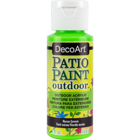 DecoArt Patio Paint outdoor acrylic neon pink paint in a 2 oz bottle, suitable for outdoor craft projects and surfaces.