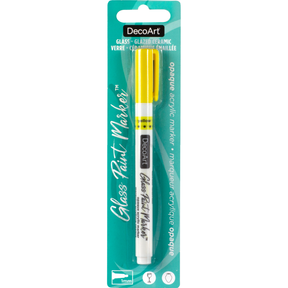 DecoArt opaque silver glass paint markers, fine tip for decorating and writing on glass surfaces, with vibrant metallic finish.