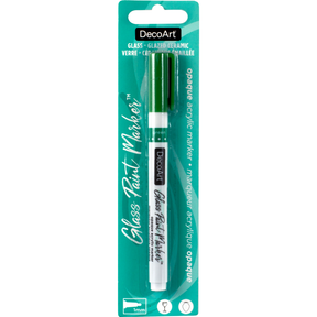 Silver opaque glass paint markers by DecoArt, showcasing a set of durable, vibrant markers for decorating glass surfaces.