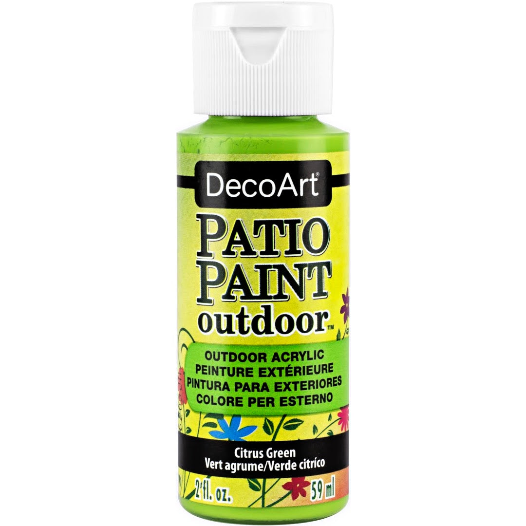 DecoArt Vintage Rose outdoor acrylic patio paint in 2 oz bottle, suitable for outdoor furniture and surfaces.