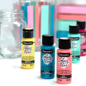 White DecoArt Glass Paint in 2 oz bottle, suitable for decorating and adding color to glass surfaces.