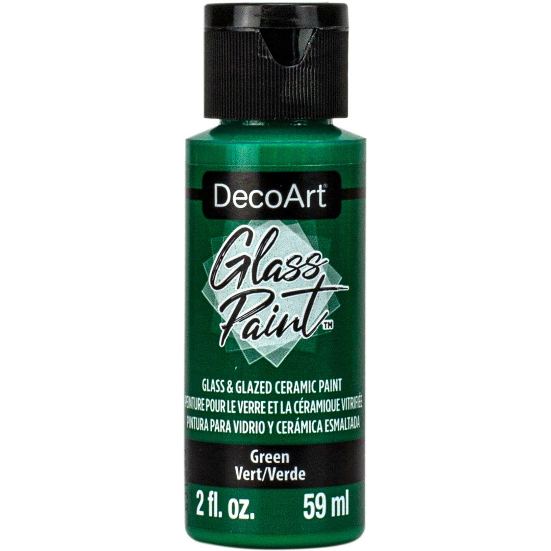 White DecoArt Glass Paint in 2 oz bottle, suitable for decorating and adding color to glass surfaces.