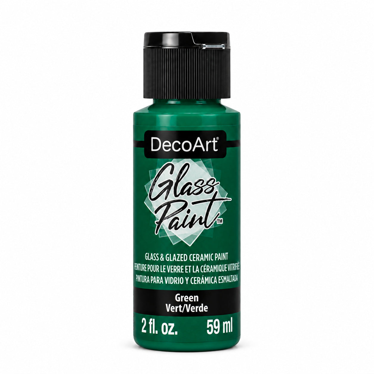 DecoArt Glass Paint in green, 2 oz bottle for painting glass surfaces