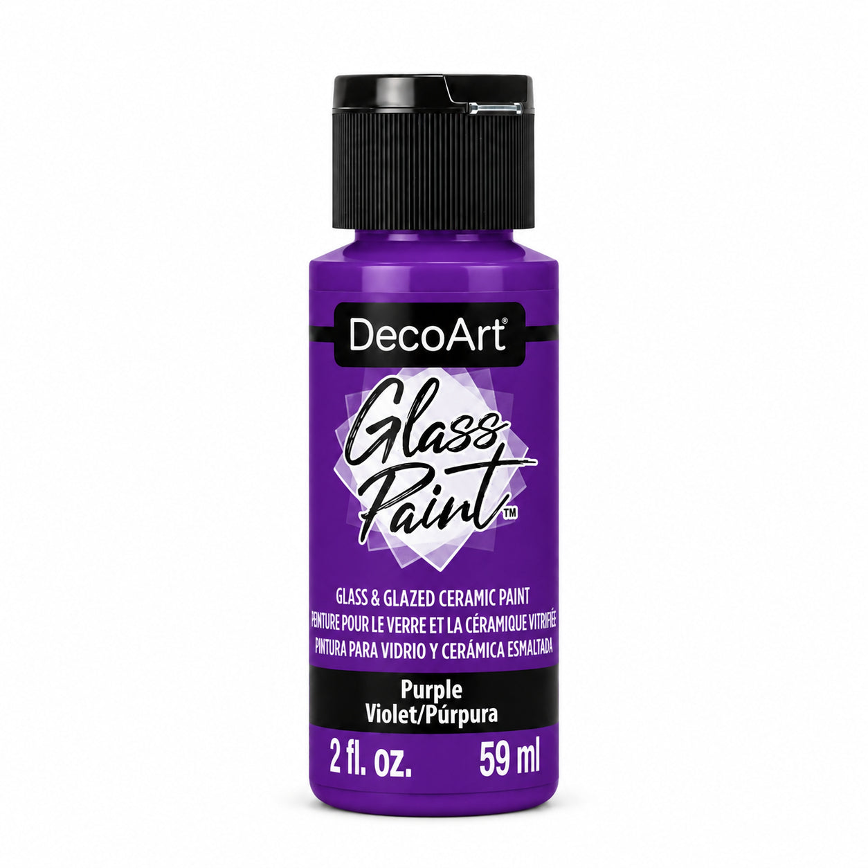 DecoArt glass paint in purple, 2 oz bottle with white label