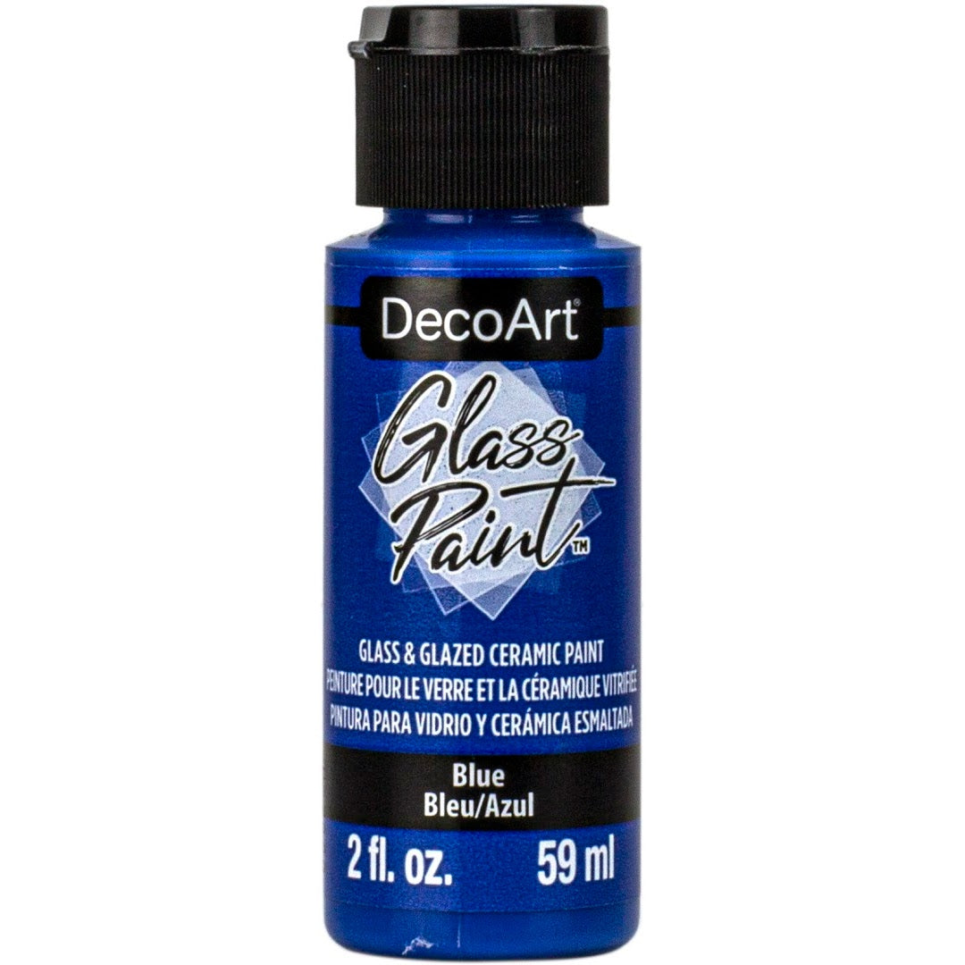 White DecoArt Glass Paint in a 2 oz bottle, suitable for decorating and painting on glass surfaces.