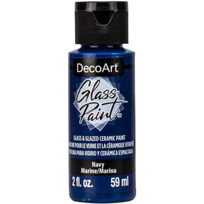White DecoArt Glass Paint in a 2 oz bottle, designed for vibrant, durable glass surface decorating and artistic projects.