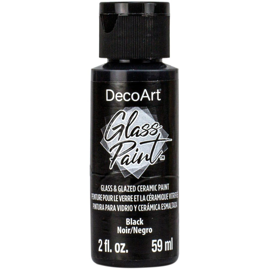 White DecoArt Glass Paint in 2 oz bottle, suitable for decorating and customizing glass surfaces.