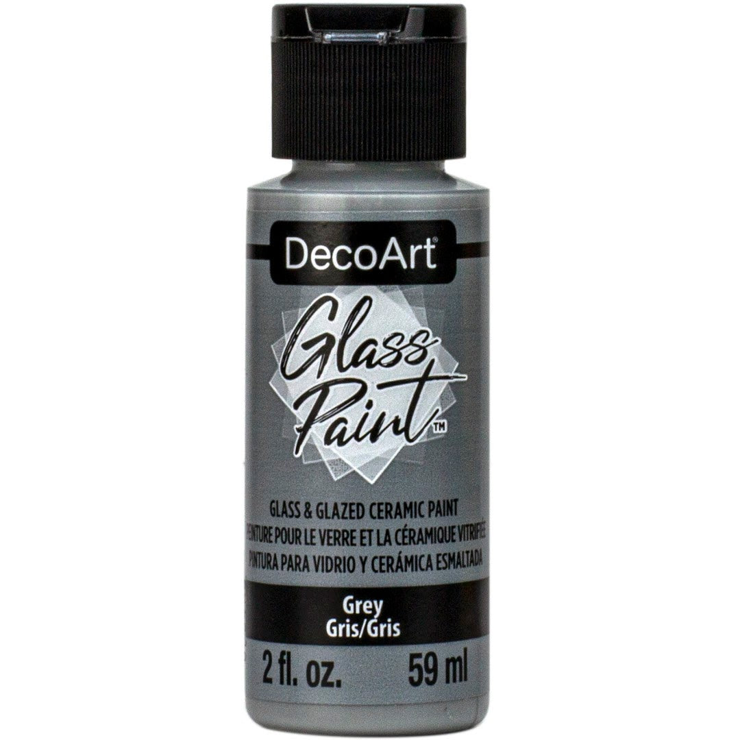 White DecoArt Glass Paint in a 2 oz bottle, perfect for vibrant glass decorating and craft projects.